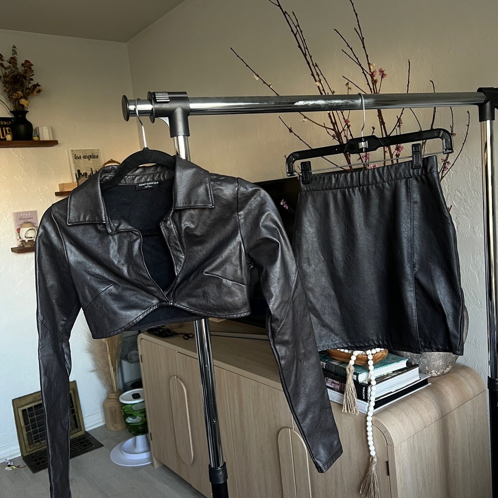 naked wardrobe Leather Crop Long Sleeve and Skirt Set